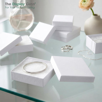 TheDisplayGuys - 25-Pack #33 Cotton Filled Cardboard Paper Jewelry Boxes Gift Case - White Swirl (3.5" x 3.5" x 1.0") - for Shipping or Storage