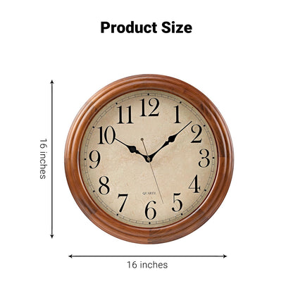 Auafanzy 16 Inches Wooden Wall Clock with Retro Design, Large Round Wood Wall Clock with Big Arabic Numerals, Battery Operated Silent Non-Ticking Brown Clock for Living Room, Kitchen, Bedroom.