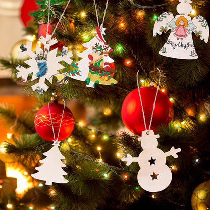 Max Fun 100PCS DIY Wooden Christmas Ornaments Unfinished Predrilled Wood Circles for Crafts Centerpieces Holiday Hanging Decorations in 10 Shapes