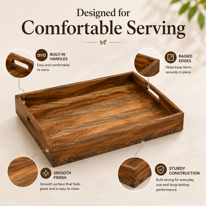 WEBHUSHI Acacia and Mango Wood Serving Tray, 14 x 10 Inches, Brown, 1.5