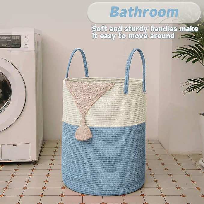 Large Woven Laundry Basket Hamper, 60L Cotton Rope Storage Bin