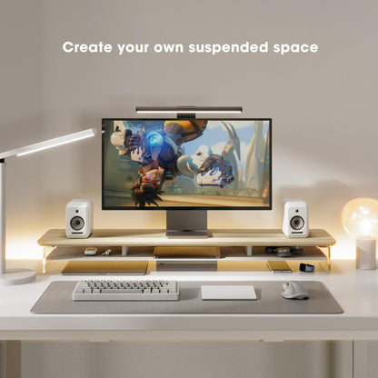 Fenge Acrylic Monitor Stand Riser, 42.5 Inches Dual Monitor Stand with Metal Storage, 2 Tier Acrylic Computer Riser for Desk, Clear Laptop Stand for PC, Laptop, Printer, TV, Oak