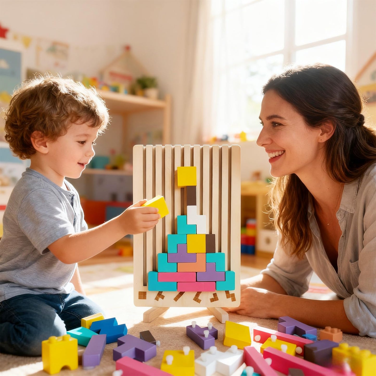 Wooden Stacking Puzzle Toy, 3D Russian Block Puzzle Jigsaw Puzzle, Stress Montessori Toy for Boys and Girls Board Game Educational Toys for Toddlers Brain Teasers for Toddlers 3-6 Years