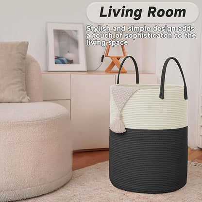 Large Woven Laundry Basket Hamper, 80L Cotton Rope Storage Bin