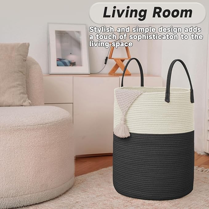 Large Woven Laundry Basket Hamper, 100L Cotton Rope Storage Bin