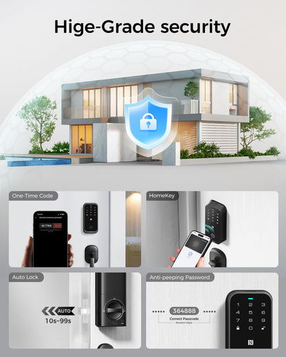 Smart Lock with Apple Home Key, Fingerprint Keyless Entry Door Lock Deadbolt for Front Door, Works with Homekit, Keypad, Auto Lock & Easy Install, US Tel Support