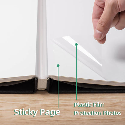 Large Photo Album Self Adhesive Scrapbook Album for 4×6 5×7 8×10 Pictures DIY Magnetic Linen Cover Album 40 Pages for Family Wedding Gifts with Metal Pen and Plastic