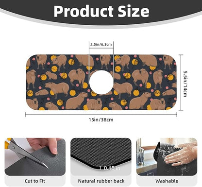 Capybara Doodle Botanical Circle Wildlife Kitchen Sink Splash Guard Faucet Mat