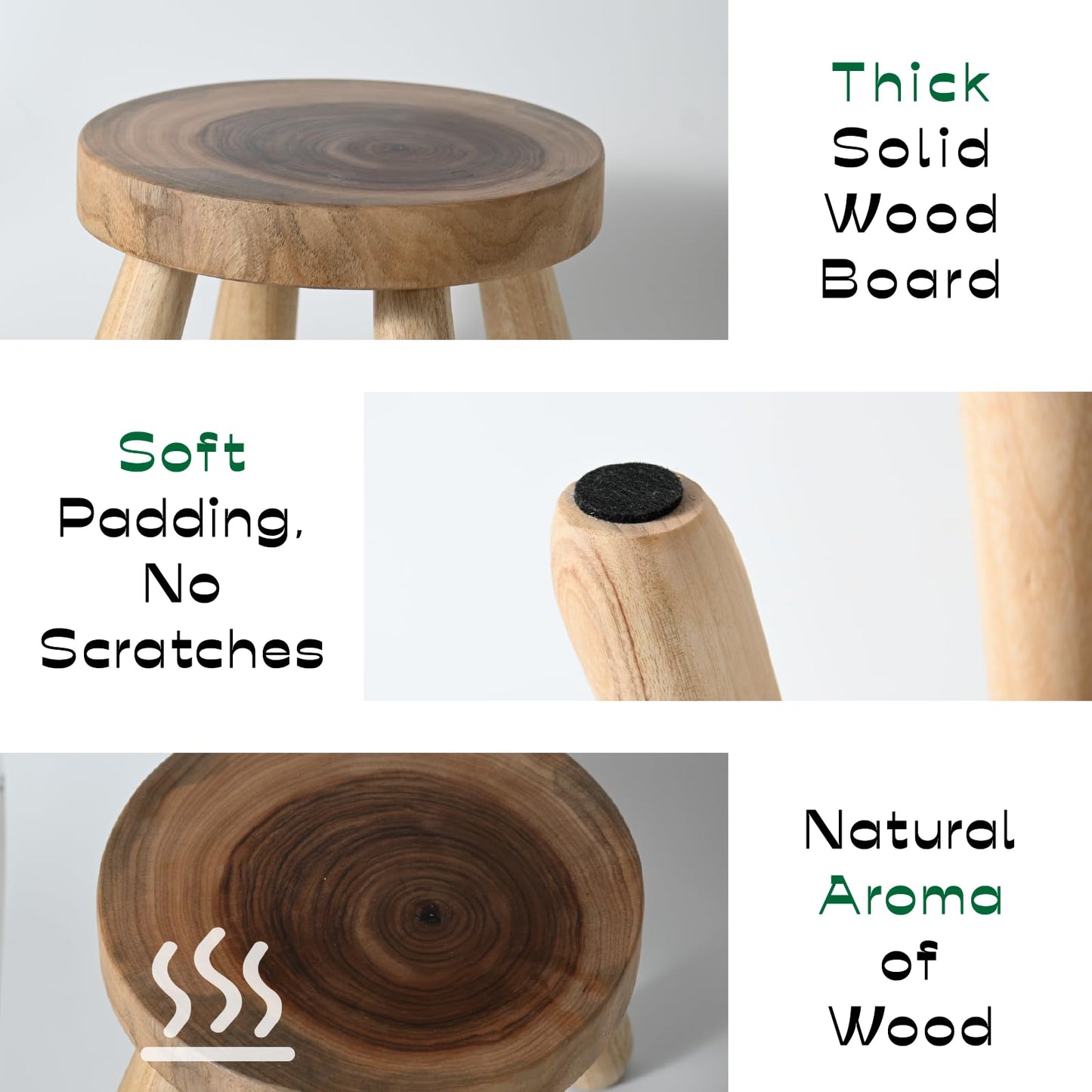 ABBI NIMO Small Short Solid Wood Step Stool, Natural Growth Ring Wood Stool for Kids and Toddlers, Simple Minimalist Riser for Plants and Home Décor