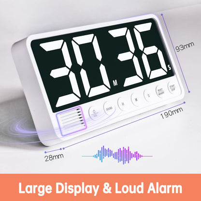 FCXJTU Digital Kitchen Timer - 7.1” Extra Large Display LED Magnetic Rechargeable Countdown/Up Timer, with 6 Alarms 4 Levels Volume Memory Function for Cooking, Classroom, Office, Home Gym (White)