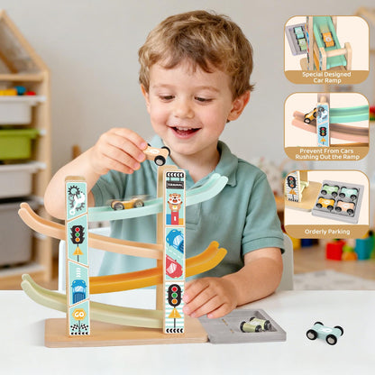 Wooden Montessori Toys for 1 Year Old, Sorting & Stacking Toys, Pounding Hammering Toy with Xylophone & Fishing Game, Car Ramp Toy 3 in 1 Wooden Toddler Toys 1 2 3 for Boys Girls Birthday Gifts