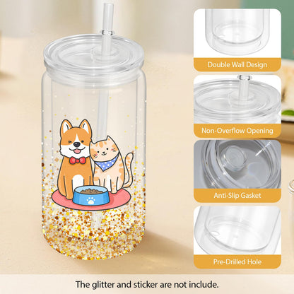 AZEAM 8 PCS Plastic Snow Globe Tumbler,16 oz Double Wall Tumbler with Pre Drilled Hole,Bulk Snow Globe Cups with Clear Lip and Straw,DIY Glitter Snowglobe(No gold powder)
