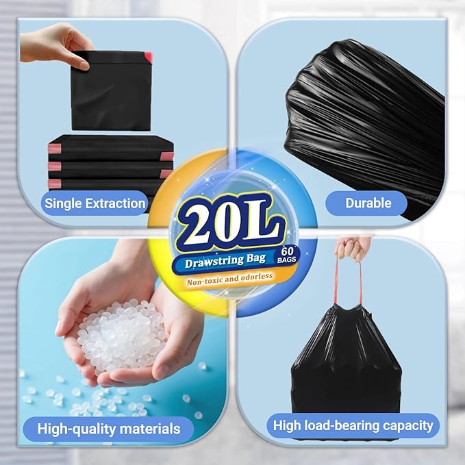 XUXRUS Small Black Bathroom Trash Bags 4 Gallon Drawstring Garbage Bags
