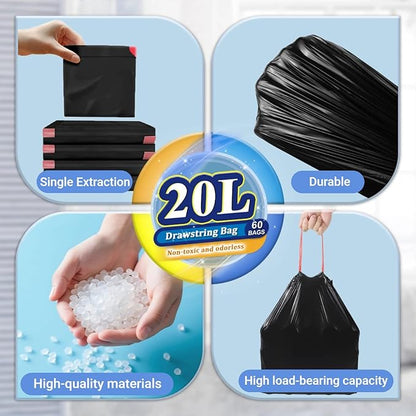 XUXRUS Small Black Bathroom Trash Bags 4 Gallon Drawstring Garbage Bags