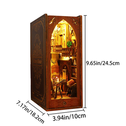 3D Wooden Magic Library Book Nook Kit - Enchanting Bookshelf Insert with Touch LED | DIY Bookend Decor | Ideal for Adults & Teens (Library)