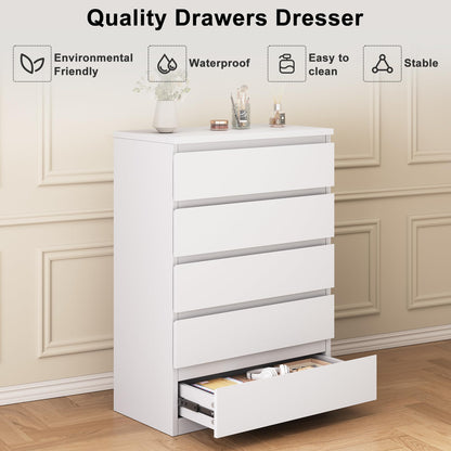 Jocoevol White 5 Drawer Dresser for Bedroom, 15" D x 23.7" W x 40.4" H in Simply Modern Chest of Drawers, Wood Storage Dresser with Deep Drawers for Living Room Hallway Entryway, White