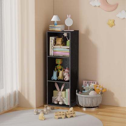 Nestwise 3 Tier Bookshelf, Narrow Bookcase for Small Spaces, Wooden Book Case Bookshelves Storage Organizer for Bedroom Living Room Home Office (Black, 3 Cube)