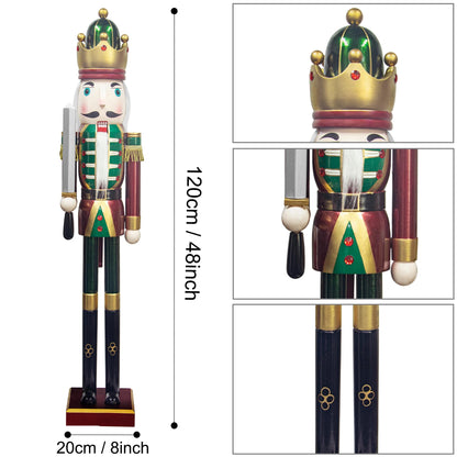 KI Store 4ft Christmas Nutcracker Wooden King Soldier Nutcracker Figurine for Front Door, Porch, Christmas Tree, Mantel, Fireplace