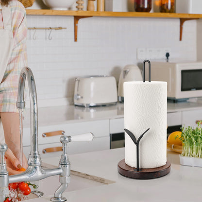 Paper Towel Holder Countertop, Wood Paper Towel Holder Stand, Easy One-Handed Tear Rustic Paper Roll Holder for Kitchen Dining Table Home Decor, High Model Easy to Install(for 11" Paper)