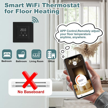 HEATIT Programmable Thermostat, WiFi Smart Thermostat for Electric Radiant Floor Heating with Touchscreen, 120V-240V Wide Voltage Range, Dual Sensing, Black