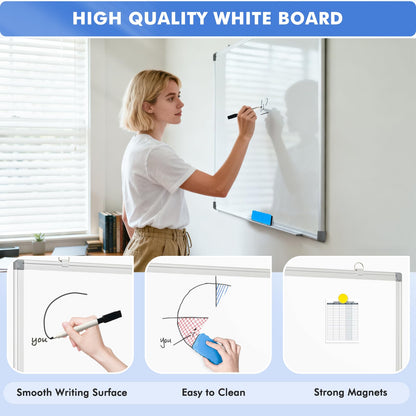 WALGLASS 3 Pack White Board, 24" x 18" Double-Sided Dry Erase White Board for Wall, Hanging Mounted Whiteboard, Horizontal or Vertical Silver Aluminium Frame for Home, School, Office, Kitchen