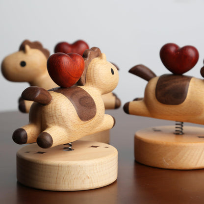 YANISM Wooden Horse Figurine with Magnetic Heart,Spring Swaying Ornament,Romantic Love Right Away Gift for Her or Him,Year of the Horse Gift