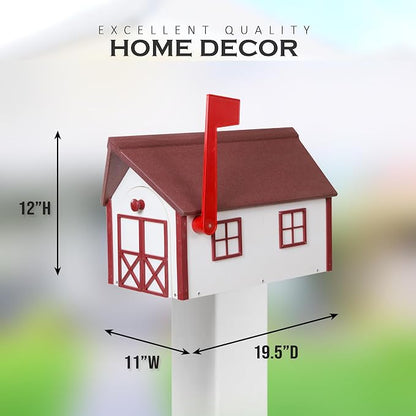 Peaceful Classics Poly Mailbox Durable, Weather-Resistant Amish Craftsman Mailboxes, Outside Uses Like Front Yard and Road Side Long-Lasting, Decorative, Modern Mailbox (White w/Burgundy Trim & Roof)