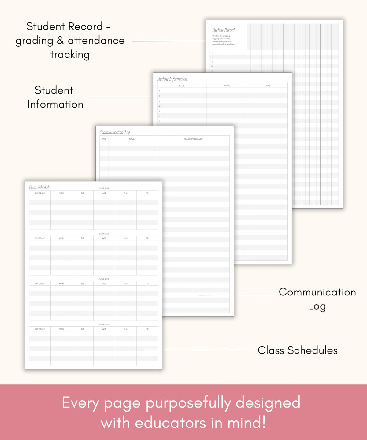 Lamare Teacher Planner 2026-2027 – Hardcover Undated Planner & Lesson Planner Book for Teachers with Class Schedule, Student Info & Weekly Planning - 8x11"