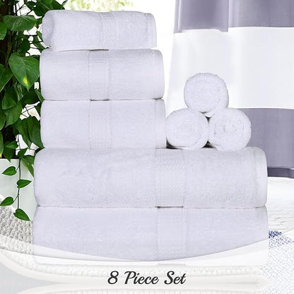 SUPERIOR Egyptian Cotton Pile 8 Piece Towel Set, Includes 2 Bath, 2 Hand