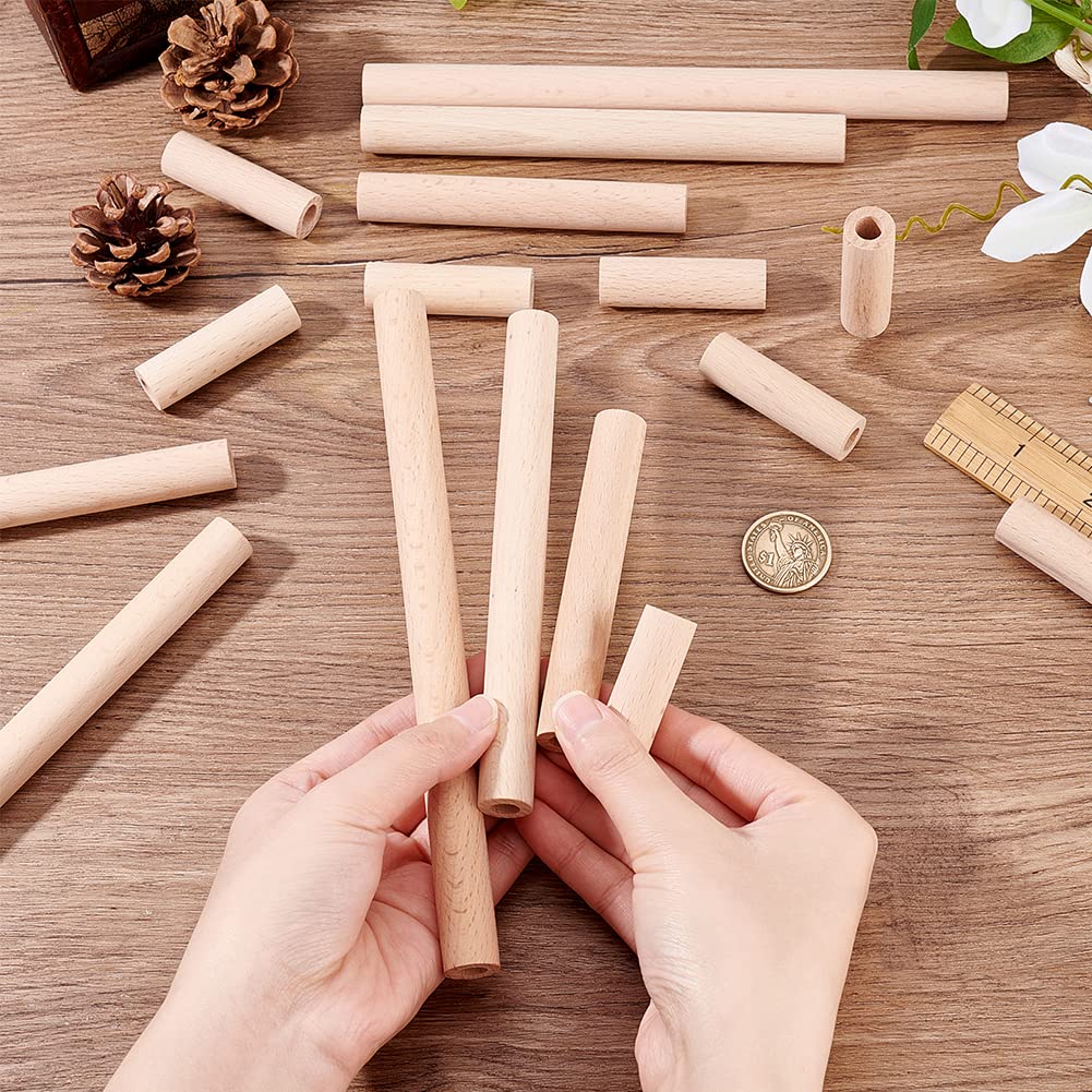 OLYCRAFT 38pcs Hollow Wooden Rods 5/10/15/20cm Beech Wooden Dowel Rods Unfinished Natural Wood Craft Dowel Rods Hardwood Sticks for DIY Projects Crafting Grain Baskets Making - Hole 8mm