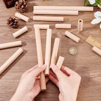 OLYCRAFT 38pcs Hollow Wooden Rods 5/10/15/20cm Beech Wooden Dowel Rods Unfinished Natural Wood Craft Dowel Rods Hardwood Sticks for DIY Projects Crafting Grain Baskets Making - Hole 8mm