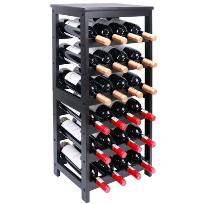 Thalomely Wine Rack Free Standing Floor, 6-Tier 24 Bottles Display Wine Storage Shelves with Table Top, Easy-Assembly Freestanding Bamboo Wine Racks for Kitchen Dining Room Bar, Black