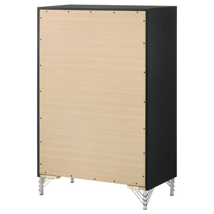 Coaster Home Furnishings - Lucia - Wood & Metal - 5-Drawer Chest with Chrome Trim, Hairpin Legs and Bar Pulls - Modern Classic - Bedroom - Black - 224995