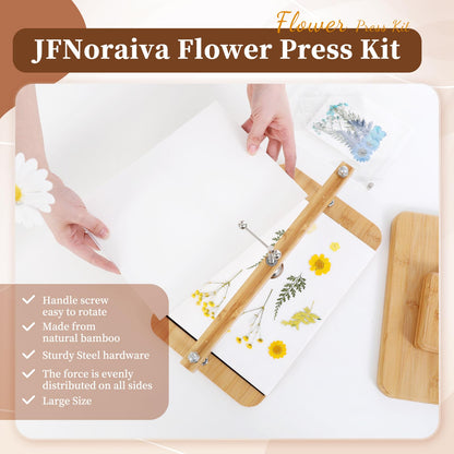 JFNoraiva Flower Press Kit,11 * 7.9 in Large Leaf Plant & Flower Press, Portable Bamboo Wooden Flower Preservation Kit, Includes Drying Plate & Lining Paper
