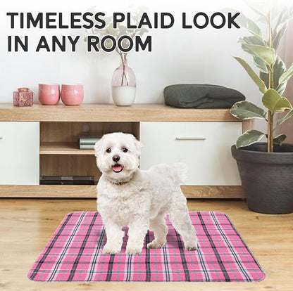 Washable Pee Pads for Dogs - 24”x36” 4PCS, Whelping Pad for Puppy Training, Playpen Crate Bed Floor Protector, Reusable Dog Potty Pads Non-Slip, Super Absorbent & Odor Controlling, Pink Plaid