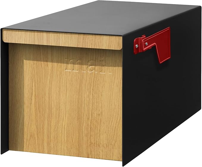 Adoorn Post Mount Outdoor Mailboxes - Large Decorative Mailbox for Letters and Packages - Weatherproof Construction - Durable Steel - Magnetic Closure - 9.5” H x 9.5” W x 20.75” D - White Oak