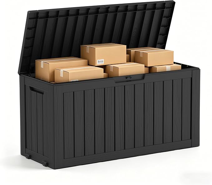 90 Gallon Outdoor Package Delivery Box with Lockable, Waterproof & Weatherproof Secure Parcel Drop Box for Porch, Resin Outside Storage Boxes Black