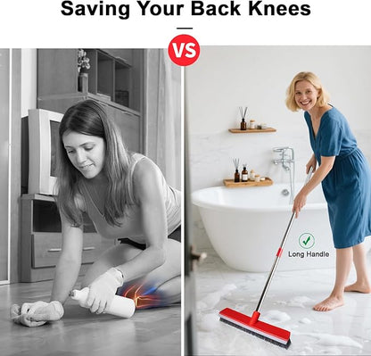 15.7 Inch Floor Scrub Brush Removable Stainless Steel Handle 2 in 1 Scrape