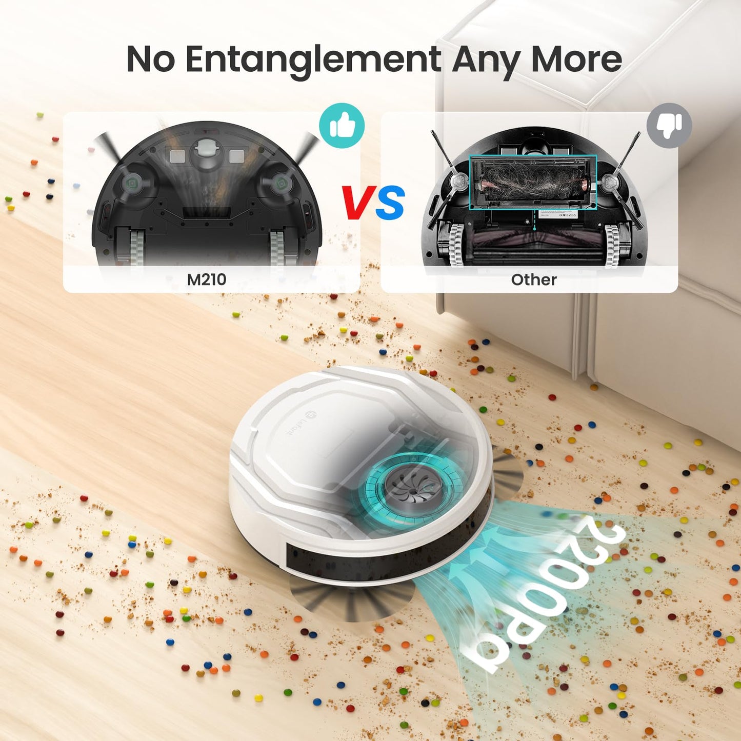 Lefant M210P Robot Vacuum Cleaner, Super Thin, Powerful Suction, Quiet, Self-Charging, Ideal for Pet Owners, Cleans Hard Floors to Medium-Pile Carpets, 120 Mins Runtime, APP/WiFi/Alexa Control, Gray