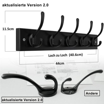 Dseap Wall Mounted Coat Rack: 16" Hole to Hole, Coat Hook Hanger with 5 Metal Hooks for Hanging Coats Towels Hats Clothes, Black