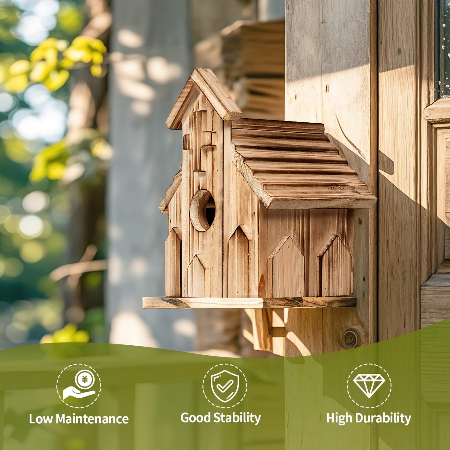 NATUREYLWL Church-Shaped Wooden Birdhouses, Cross Design Bird Houses for Outside, Hanging Birdhouse for Bluebird, Robin, Cardinal, Sparrow, and Finch, Bird Nesting Box for Outdoor Garden Decoration