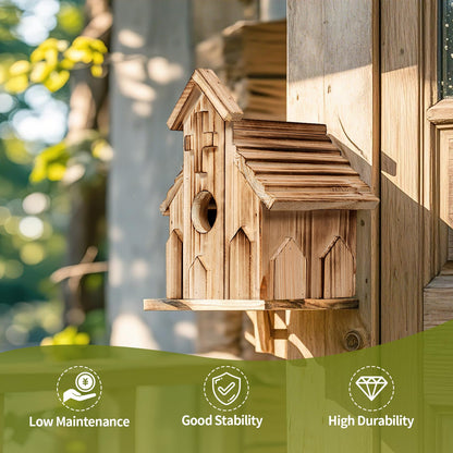 NATUREYLWL Church-Shaped Wooden Birdhouses, Cross Design Bird Houses for Outside, Hanging Birdhouse for Bluebird, Robin, Cardinal, Sparrow, and Finch, Bird Nesting Box for Outdoor Garden Decoration