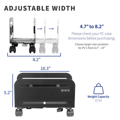 VIVO Computer Mid-Tower Case, CPU Steel Rolling Stand, Adjustable Mobile Cart Holder with Locking Caster Wheels, Black, CART-PC01