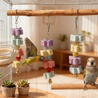 4Pieces Parrot Beak Trimmer Bird Beak Grinding Stone Teeth Lava Block Mineral Calcium Rock Chewing Toys with Bell for Parakeet Conure Budgies Rabbit Chinchilla Hamster