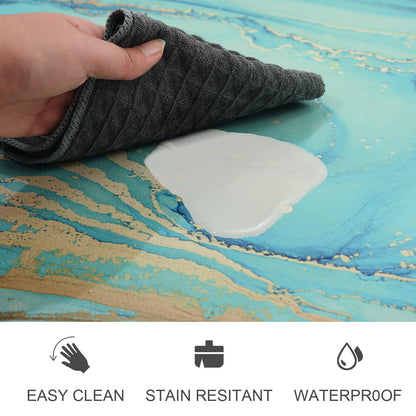 MAYHMYO Kitchen Rugs and Mats Set of 2 Teal Marble Gold Anti Fatigue Mat PVC Non Slip Turquoise Foam Cushioned Kitchen Mats for Floor Dining Room Home Office Sink Laundry
