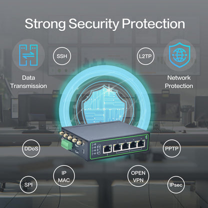 InHand Networks IR315, Industrial IoT 4G LTE VPN Router, 300Mbps Cellular + Wi-Fi, Dual SIM Slots,5 Ethernet Port, Din-Rail Mounted, Support AT&T, T-Mobile & Verizon (LTE CAT 6 & Serial Port & GNSS)