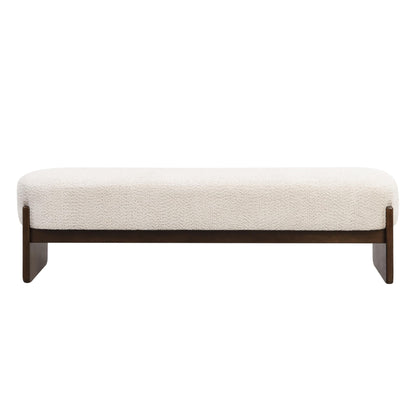 Christopher Knight Home Arden Minimalist Style Rectangular Loop Yarn Fabric Ottoman Bench, Rubberwood Frame, Entryway Bench, Living Room Sofa Extra Seat, End of Bed Footstool, Beige+Brown