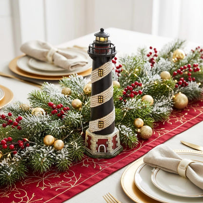 Hosley 8 Inch Resin Tabletop Lighthouse Blinking Light Decor - Ideal Coastal Beach Nautical Gift for Home, Farmhouse, Wedding, Teacher Appreciation