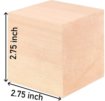 HOIGON 4 PCS 2.75 x 2.75 x 2.75 Inch Wooden Cubes Blocks, 2-3/4 Inch Natural Square Unfinished Wood Blocks Craft Cubes for Crafts Carving Painting DIY Projects