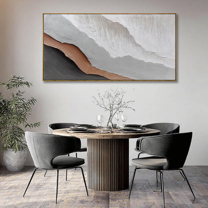 Textured White Wall Art,Grey Abstract Artwork,Large Framed Modern Pictures,Wave Landscape Oil Painting 24"x48"for Home Office Gallery